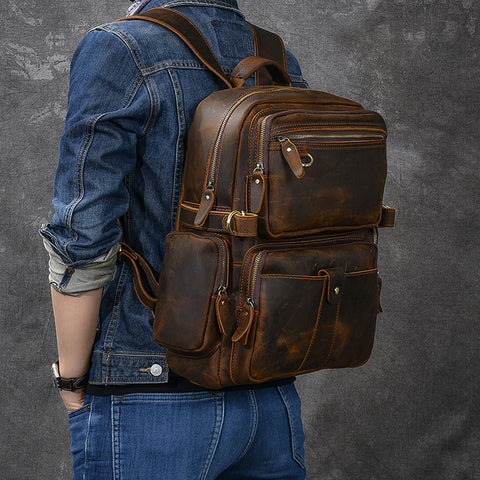 New Arrival Vintage Backpack Crazy Horse Leather Men Travel Backpack Casual Backpack ESS3983 - ROCKCOWLEATHERSTUDIO
