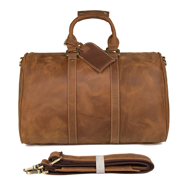Leather Shoulder Bag Mens Leather Travel Bag Business Travel Luggage Bag 7077 - ROCKCOWLEATHERSTUDIO