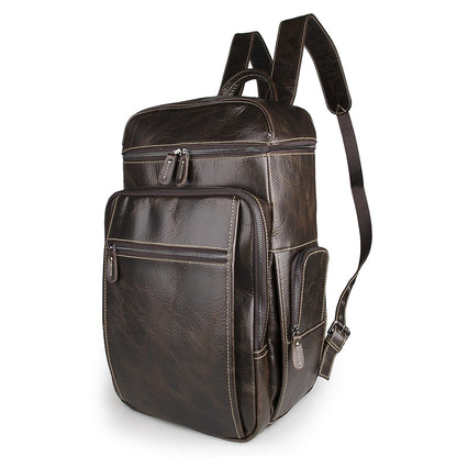 Genuine Leather Backpack, Fashion Leather School Bag, Casual Shoulder Travel Bag For Men 7202 - ROCKCOWLEATHERSTUDIO