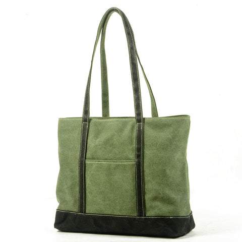Canvas And Full Grain Leather Shoulder Handbag Unisex Canvas Everyday Tote Stylish Big Capacity Shopping Bag MC97123