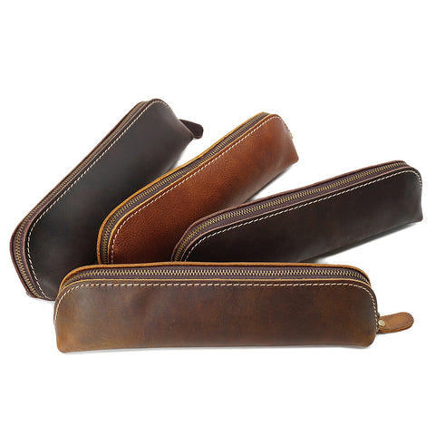 Retro Pen Bag Full Grain Leather Pencil Case Handmade Pen Holder YD1025 - ROCKCOWLEATHERSTUDIO