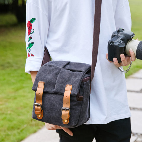 Canvas DSLR Camera Bag Waterproof Camera Bag Shoulder Messenger Bag QSM264 - ROCKCOWLEATHERSTUDIO