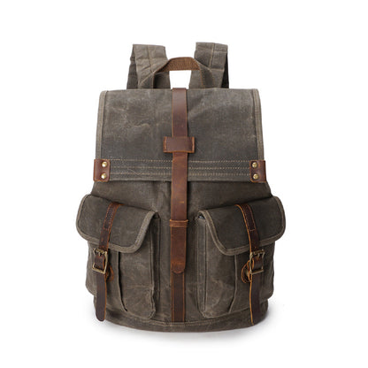 Outing Sport Travelling Waxed Canvas Leather Backpack, Casual Laptop Backpack, Vintage Waterproof Shoulder School Bag 5252 - ROCKCOWLEATHERSTUDIO