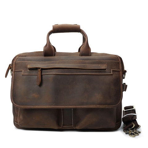 Crazy Horse Leather Casual Briefcase Retro Men Messenger Bag Laptop Bag YD8032 - ROCKCOWLEATHERSTUDIO
