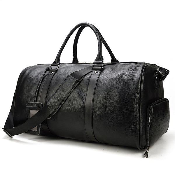 Full Grain Leather Duffle Bag With Shoes Compartment Mens Cowhide Leat ...