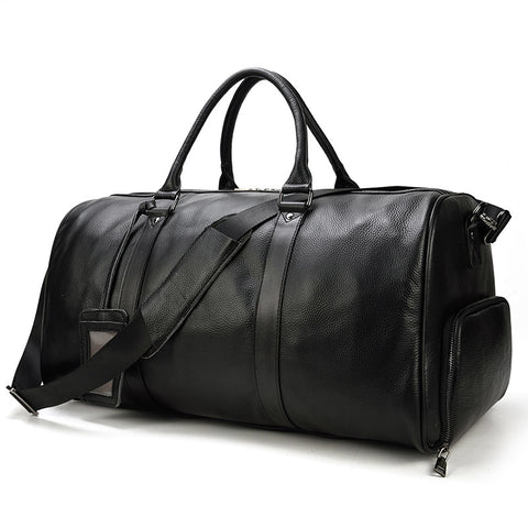 Full Grain Leather Duffle Bag With Shoes Compartment Mens Cowhide Leather Travel Bags Weekender Bags
