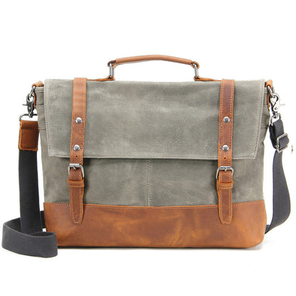 Canvas Leather Briefcase Vintage Crazy Horse Messenger Bag Crossbody Shoulder Bag Laptop Handbag 2008-1 - ROCKCOWLEATHERSTUDIO