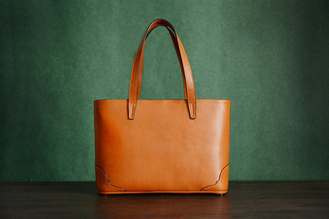 Custom Handmade Italian Vegetable Tanned Leather Tote Bag, Leather Shoulder Bag, Shopper Bag D011 - ROCKCOWLEATHERSTUDIO