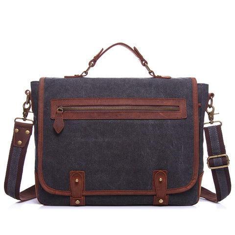 Waxed Canvas Crazy Horse Leather Messenger Bag Crossbody Shoulder Bag Laptop Bag 1915 - ROCKCOWLEATHERSTUDIO