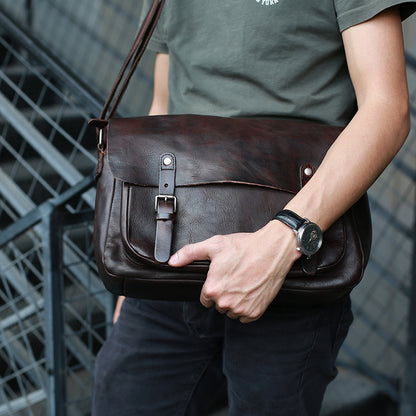 Handmade Men Messenger Bag Full Grain Leather Shoulder Bag Crossbody Bag ZB65 - ROCKCOWLEATHERSTUDIO