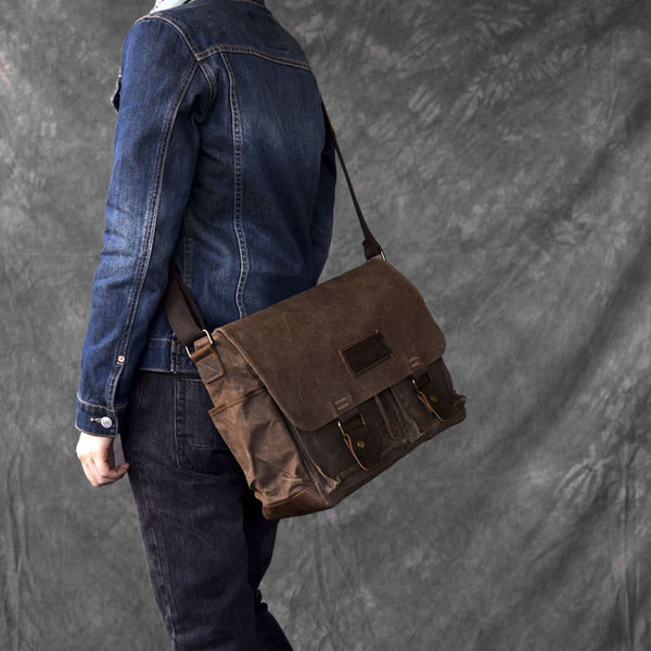 Large Capacity Men Shoulder Bag Canvas Men Messenger Bag Satchel Bag ESS188 - ROCKCOWLEATHERSTUDIO
