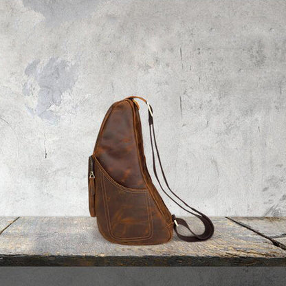 Retro Men Messenger Bag Full Grain Leather Chest Pack Large Capacity Sling Bag YD8059 - ROCKCOWLEATHERSTUDIO