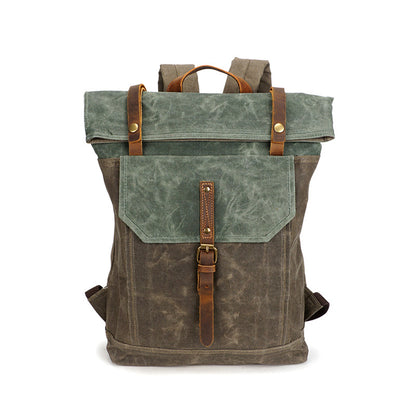 Men Canvas Leather Backpack, Big Capacity Laptop Backpack, Vintage Waterproof Shoulder Travel Bag 5191-1 - ROCKCOWLEATHERSTUDIO