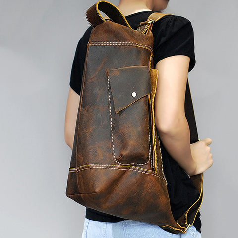 Crazy Horse Leather Men Shoulder Bag Chest Pack Retro Crossbody Bag ESS3282 - ROCKCOWLEATHERSTUDIO
