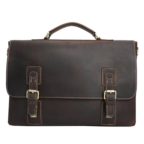 Crazy Horse Leather Men Business Tote Bag Top Grain Leather Messenger Bag Retro Men Briefcase YD8015 - ROCKCOWLEATHERSTUDIO