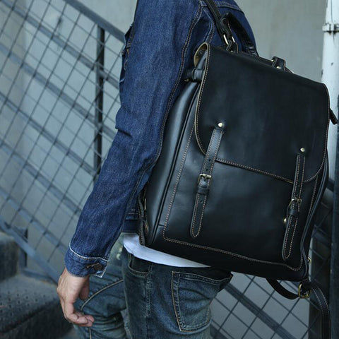 Handmade Men Backpack Crazy Horse Leather Laptop Backpack Travel Backpack Z9035 - ROCKCOWLEATHERSTUDIO