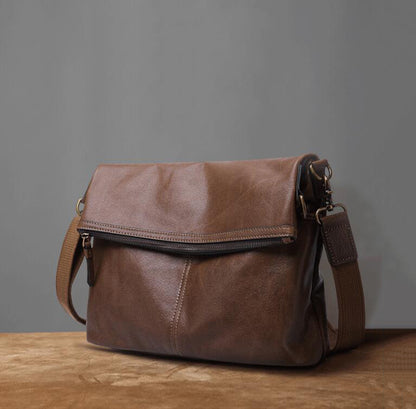 Retro Men Shoulder Bag Full Grain Leather Men Messenger Bag Men Crossbody Bag YD8121 - ROCKCOWLEATHERSTUDIO