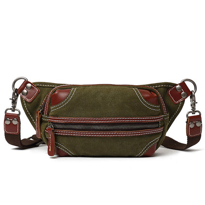 New Design Canvas Leather Men's Wallet Waist Bag, Casual Small Fanny Pack, Canvas Weekender Belt Bag for Men 6090 - ROCKCOWLEATHERSTUDIO