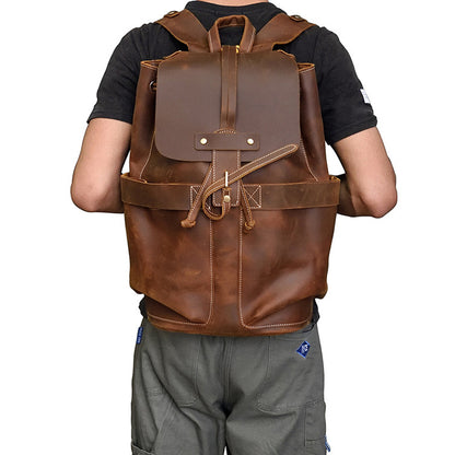 Crazy Horse Leather Travel Backpack Retro Style Full Grain Leather Laptop Backpack For Men