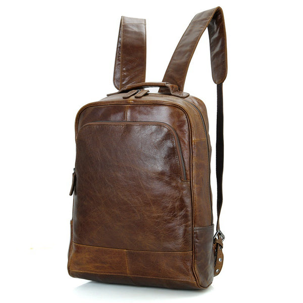 Top Grain Leather Backpack, Oil Wax School Bag, Casual Shoulder Bag Fo ...