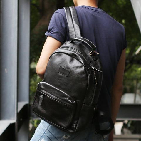 Full Grain Leather Men Travel Backpack Retro Laptop Backpack School Backpack Z8595 - ROCKCOWLEATHERSTUDIO