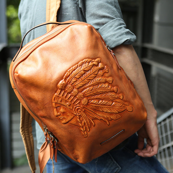 Full Grain Leather Backpack Handmade Travel Backpack Laptop Backpack Z8616 - ROCKCOWLEATHERSTUDIO