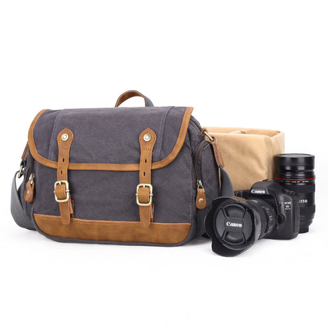 DSLR Camera Bag Canvas Camera Bag Canvas Shoulder Bag QSM8619 - ROCKCOWLEATHERSTUDIO