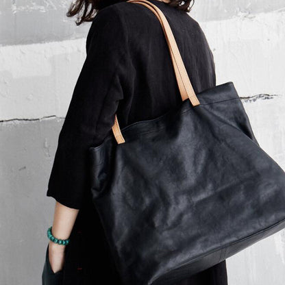 Vegetable Tanned Leather Tote Bag Handmade Women Shoulder Bag Large Capacity Handbag BF076 - ROCKCOWLEATHERSTUDIO