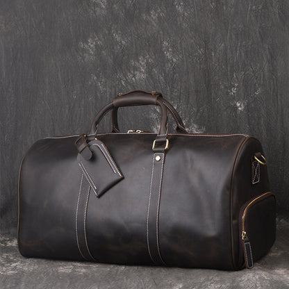 Vintage Full Grain Leather Travel Bag, Large Duffle Bag, Overnight Bags S12026 - ROCKCOWLEATHERSTUDIO