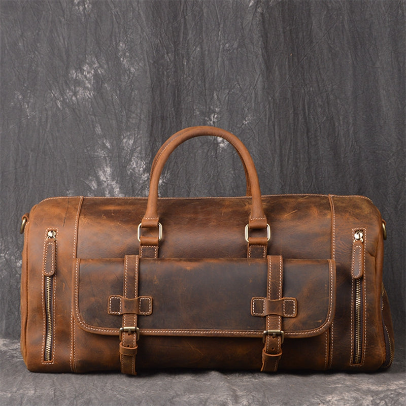 Full Grain Crazy Horse Leather Duffle Bag, Vintage Handmade Weekender