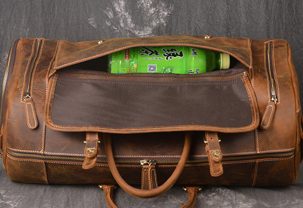 Full Grain Crazy Horse Leather Duffle Bag, Vintage Handmade