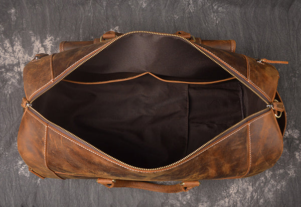 Full Grain Crazy Horse Leather Duffle Bag, Vintage Handmade