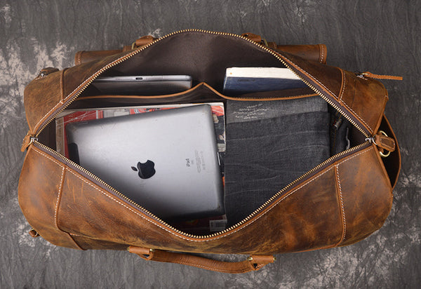 Full Grain Crazy Horse Leather Duffle Bag, Vintage Handmade