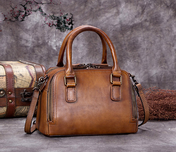 Full Grain Leather Satchel Bag, Laptop Shoulder Bag, Women Handbag A0252 - ROCKCOWLEATHERSTUDIO