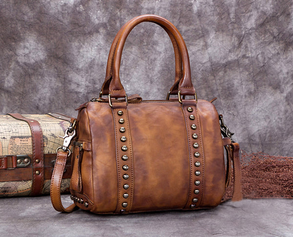Vegetable Tanned Full Grain Leather Satchel Bag, Women Designer Handbag A0251 - ROCKCOWLEATHERSTUDIO