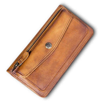 Full Grain Leather Wallet, Vintage Women Wallet, Card Holder, Wallethub Long Wallet A0224 - ROCKCOWLEATHERSTUDIO