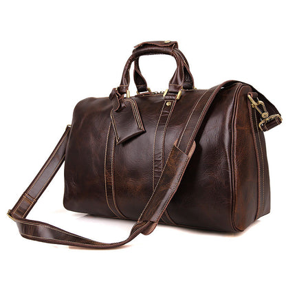 Leather Shoulder Bag Mens Leather Travel Bag Business Travel Luggage Bag 7077 - ROCKCOWLEATHERSTUDIO