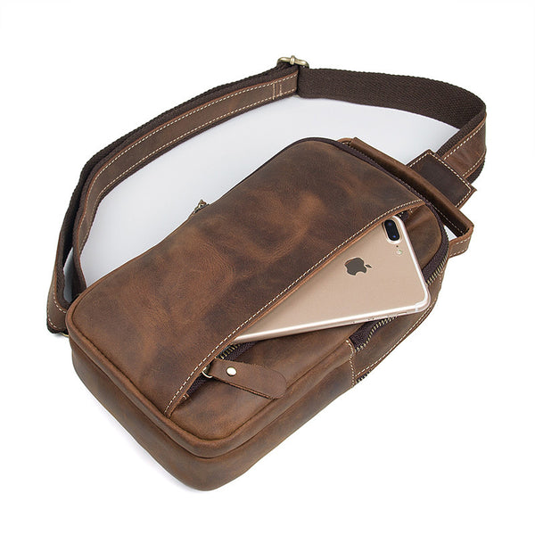 Vintage Crazy Horse Leather Fanny Pack, Chest Pack, Full Grain