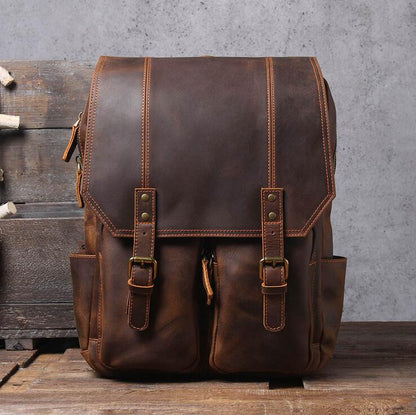 ROCKCOW Handmade Leather Travel Backpack, Designer Backpacks, School Backpack