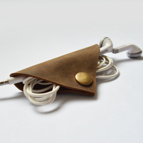Handmade Genuine Natural Leather Earphone Holder, Earphone Organizer, Cable Keeper D08 - ROCKCOWLEATHERSTUDIO