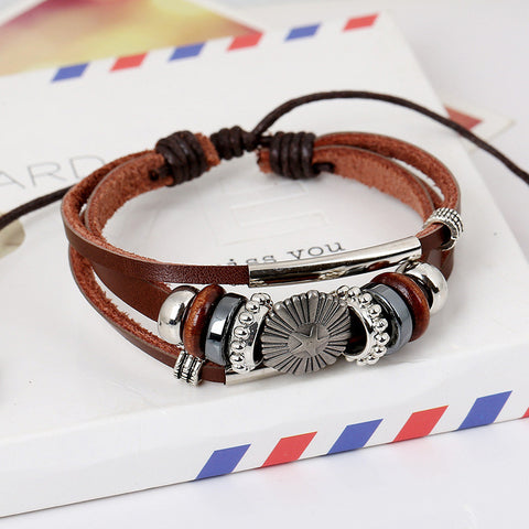 ROCKCOW Mens Vintage Leather Wrist Band Brown Rope Bracelet Bangle YY-PK001 - ROCKCOWLEATHERSTUDIO