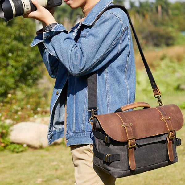 Waterproof Canvas DSLR Camera Bag Canvas Shoulder Camera Bag Messenger ...