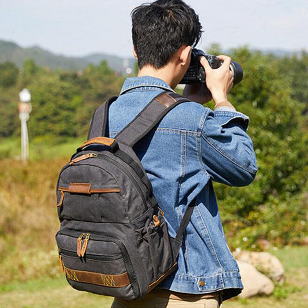 Waterproof DSLR Camera Backpack Canvas Travel Backpack Camera Backpack QSM3036 - ROCKCOWLEATHERSTUDIO