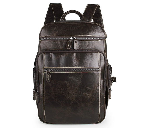 Genuine Leather Backpack, Fashion Leather School Bag, Casual Shoulder Travel Bag For Men 7202 - ROCKCOWLEATHERSTUDIO