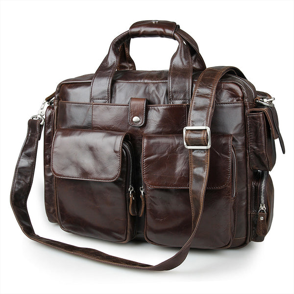 Best Vintage Laptop Messenger Bag Briefcase Men Leather Bags Side Bags For Mens 7219 - ROCKCOWLEATHERSTUDIO