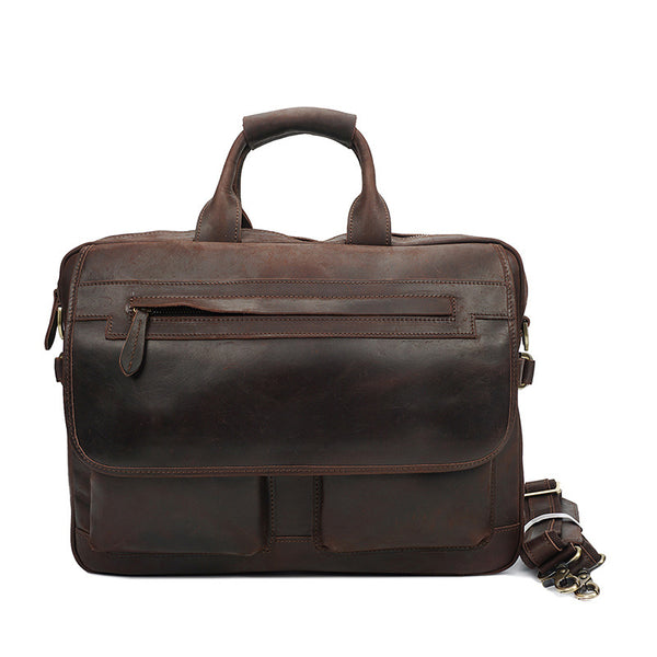 Crazy Horse Leather Casual Briefcase Retro Men Messenger Bag Laptop Bag YD8032 - ROCKCOWLEATHERSTUDIO