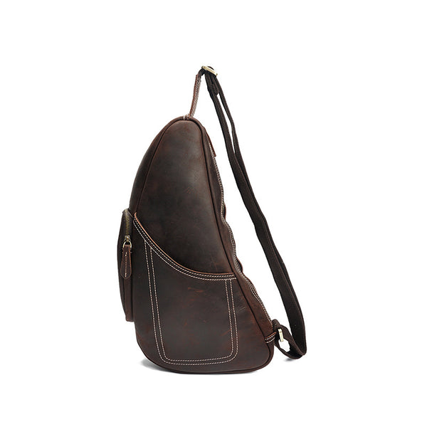 Retro Men Messenger Bag Full Grain Leather Chest Pack Large Capacity Sling Bag YD8059 - ROCKCOWLEATHERSTUDIO