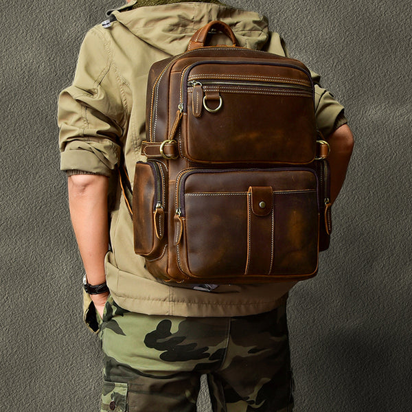 New Arrival Vintage Backpack Crazy Horse Leather Men Travel Backpack Casual Backpack ESS3983