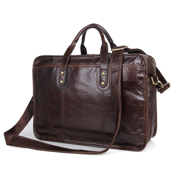 Oil Wax Laptop Messenger Bag Business Briefcase Men Leather Bags Side Bags 7345 - ROCKCOWLEATHERSTUDIO