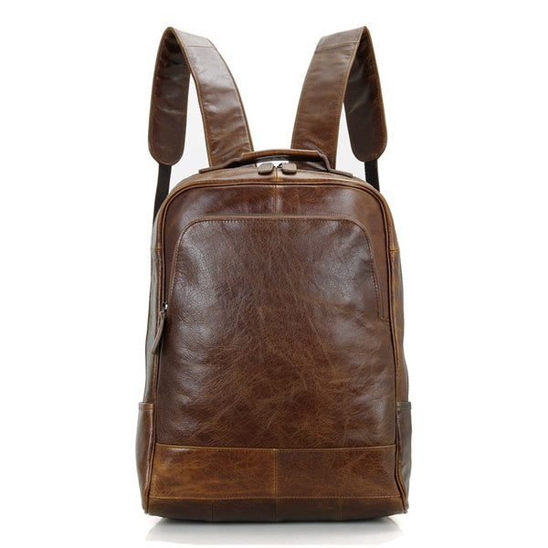 Top Grain Leather Backpack,  Oil Wax School Bag, Casual Shoulder Bag For Women and Men 7347 - ROCKCOWLEATHERSTUDIO